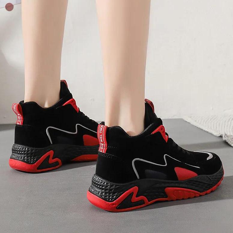 Women's Winter Leather High-top Shoes Female Autumn Casual Flat Cotton Shoes Plush Sports Running Shoes