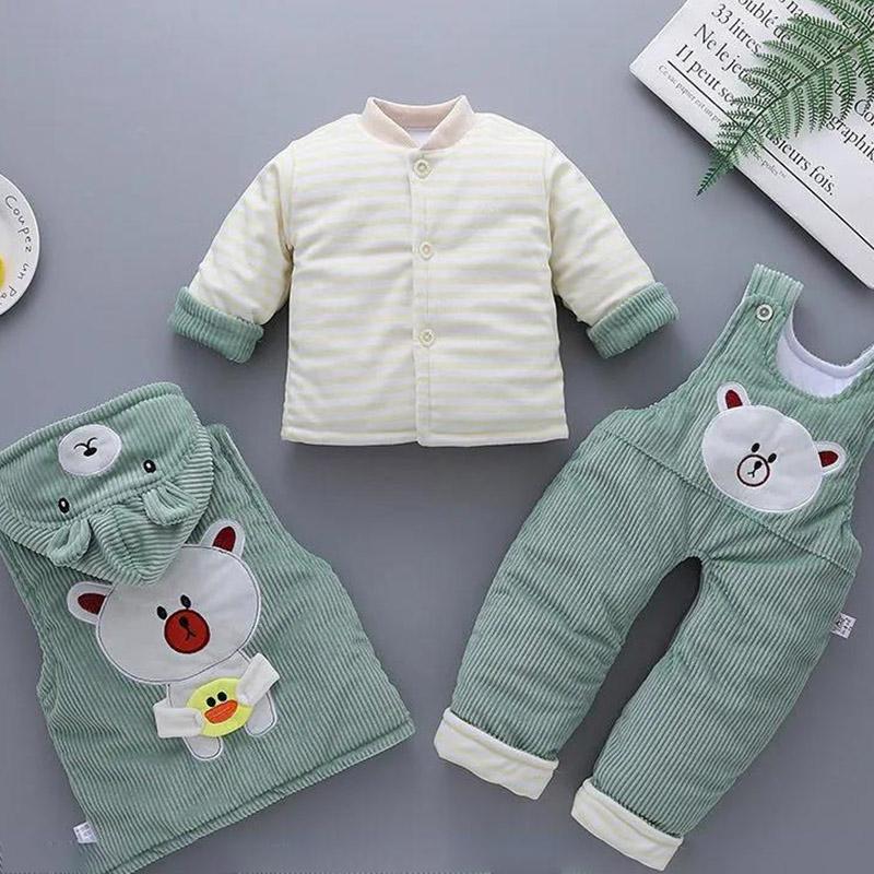 Baby Winter Coat Suit Plus Velvet Thickening Newborn Baby Clothes Corduroy Hooded Autumn and Winter Three-piece Cotton Jacket