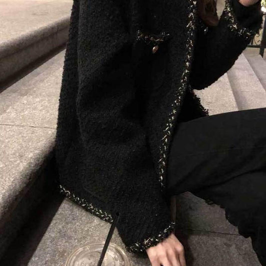 Mixed Gold Silk Tweed Small Coat Women Autumn and Winter Loose and Thin Color Matching Woolen Coat Women