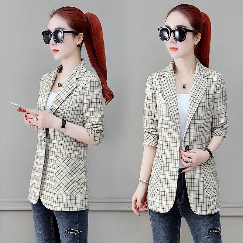 Autumn Women Plaid Blazers and Jackets Work Office Lady Suit Slim Single-breasted Business Female Blazer Coat Women's Casual Jacket
