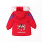 Winter Girl's Cotton Padded Jacket Thickened Medium Length Parka Jacket Children's  Printed Hooded Jacket with Removable Fur Coll