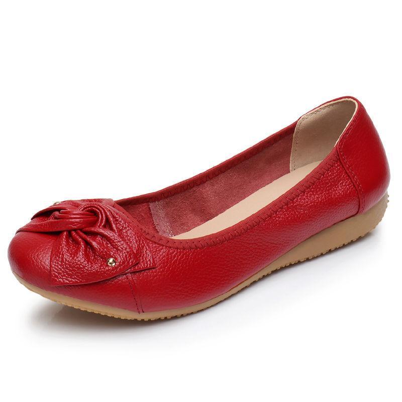 First Layer Cowhide Women Shoes Flat Mother Shoes Large Size Single Shoes Women Leather Peas Shoes Women Soft Soles
