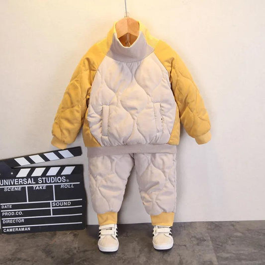 Boys' Winter Suits Plus Velvet Cotton Two-piece Suits Children's High-necked Warmth Boys and Girls Autumn and Winter New Super Western Style
