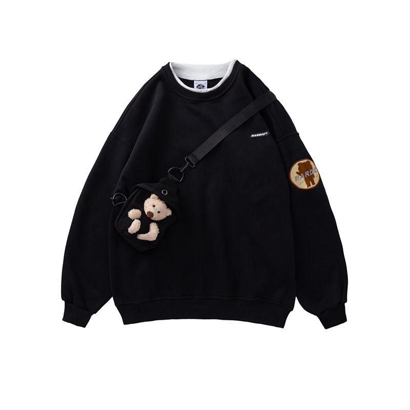 Little Bear White Sweater Female Spring and Autumn Thin Round Neck Loose Middle School Student Jacket + Bag