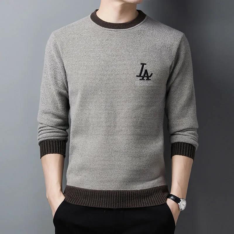Sweater Men's Round Neck Plus Velvet Loose Top Winter Fashion Knitted Bottoming Shirt Boutique Warm Top Men