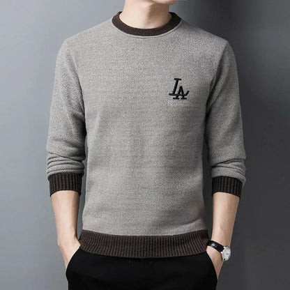 Sweater Men's Round Neck Plus Velvet Loose Top Winter Fashion Knitted Bottoming Shirt Boutique Warm Top Men