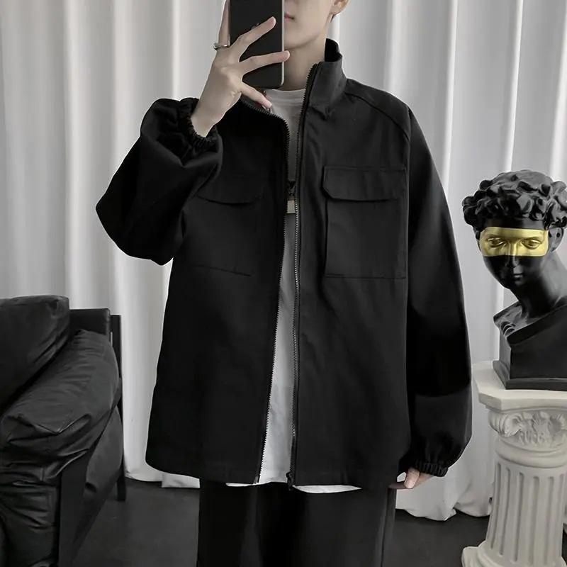Tooling Jacket Men's Spring and Autumn Korean Style Trendy Handsome Top Ins Tide Brand Loose Hong Kong Style Stand Collar Jacket
