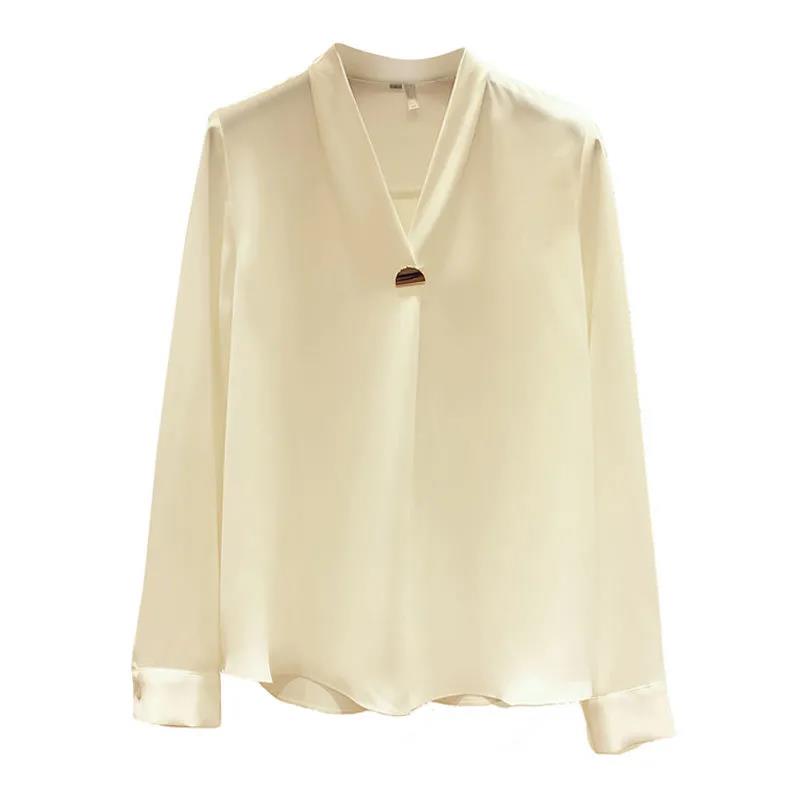 White Shirt Temperament Was Thin V-neck Long-sleeved Loose Solid Color Shirt Female Super Fairy Blouse Work Clothes Suit with Shirt