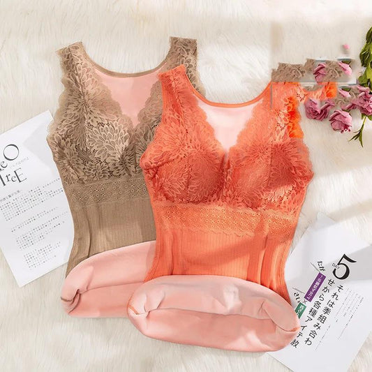 Thermal Underwear Ladies Plus Velvet Thickening High Elastic Slim Body Shapewear V-neck Tie Chest Pad Vest Free Underwear