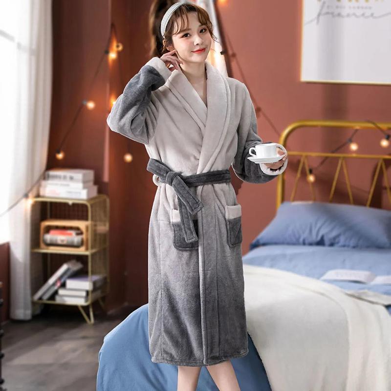 Suit Collar Couples Home Clothes Ladies Winter Thick Warm Pajamas Men Quick-drying Bathrobe Robe Coat Long