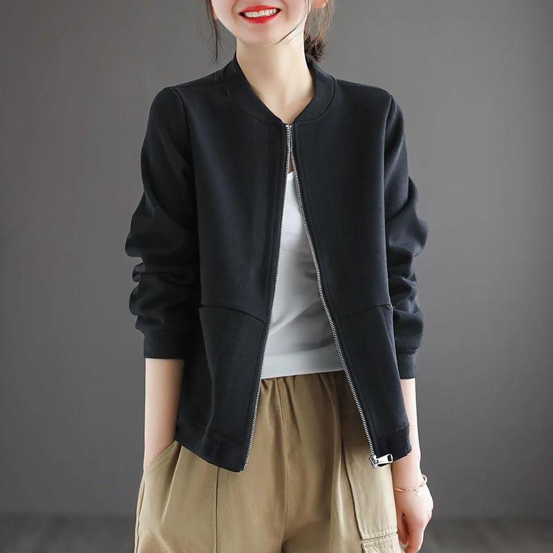 Ladies Short Coat Women's Spring and Autumn Loose Zipper Cardigan Sweater Casual Baseball Uniform