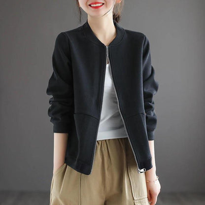 Ladies Short Coat Women's Spring and Autumn Loose Zipper Cardigan Sweater Casual Baseball Uniform