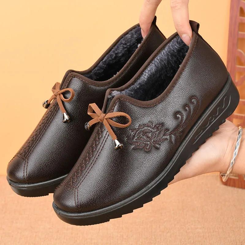 Winter Non-slip Comfortable Women's Cotton Shoes Plush Thick Warm Leather Waterproof Boots