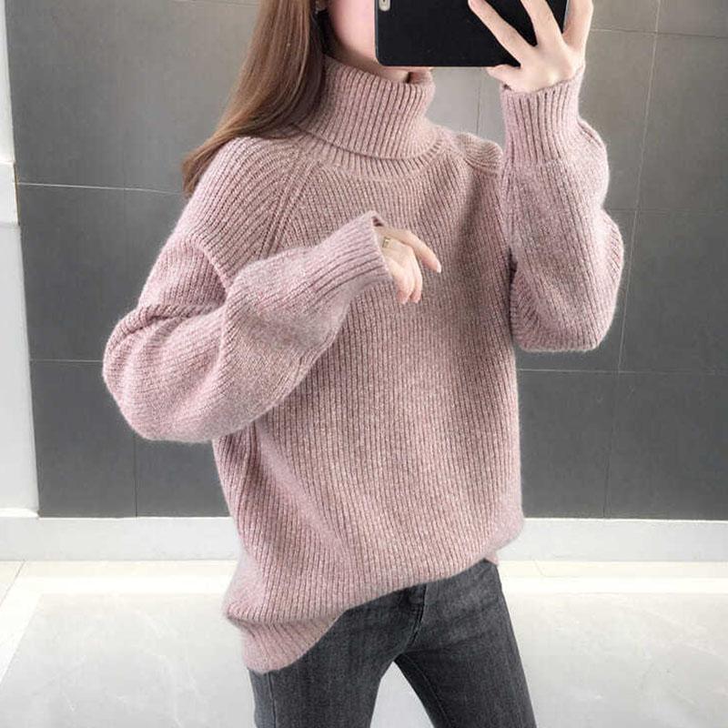 Turtleneck Sweater Women Wear Thick Black Knitted Bottoming Shirt In Autumn and Winter, Casual and Loose Outer Wear