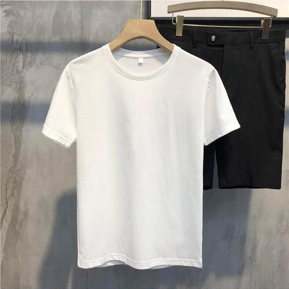 Summer Combed Cotton Bottoming T-shirt Trend Slim Short-sleeved Casual All-match Men's Solid Color Top