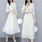Pofulove XS-3XL Women Floral Chiffon Dress Office Lady Slim Short-sleeved V-neck A-line Beach Dress