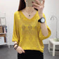 V-neck Hollow Knit Sweater Loose Breathable Long-sleeved Sweater Thin Bottoming Shirt