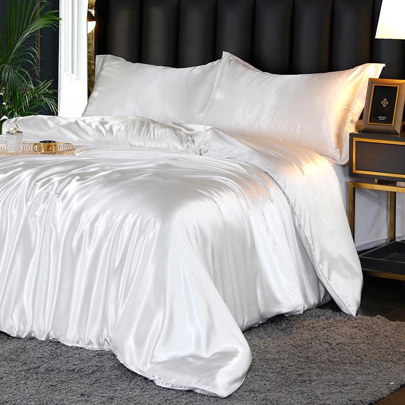 Ice Silk Four-piece Double-sided Mulberry Solid Color Silk Slide Pillow Cover Sheet Set Summer Cool Bedding