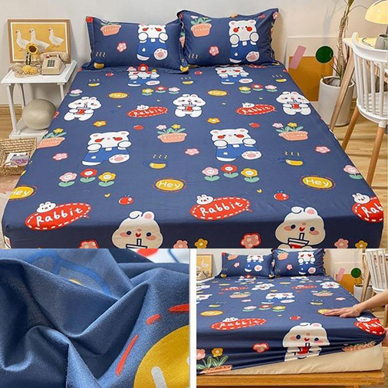 Three-piece Pillowcase with Thickened Non-slip Protective Cover Cotton Bedspread Mattress Cover Sheet