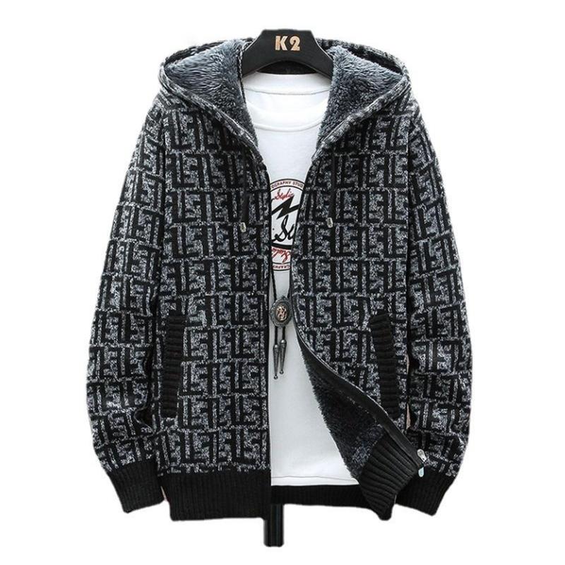 Men's Hooded Zipper Cardigan Faux Fur Wool Jackets Loose Casual Thick Jackets Autumn and Winter