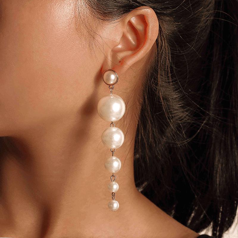 Temperament Ladies Elegant Large Series of Long Strings of Pearl Earrings Long Earrings