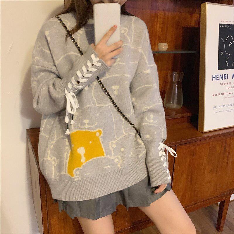Harajuku Korea Funny Cartoon Long Sleeve Knit Sweater Women Autumn Sweet Loose Turtleneck Fashion Casual Women Sweater
