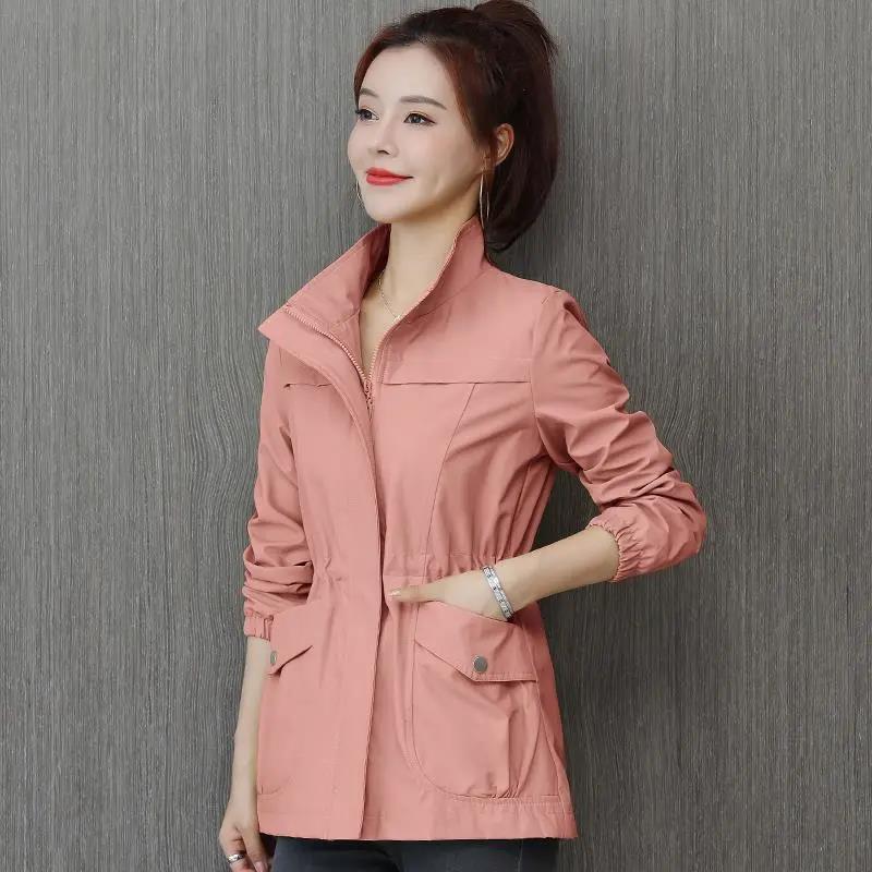 Spring Dress Waist Slim Small Windbreaker Women's Spring and Autumn Women's Stand Collar Age-reducing Coat