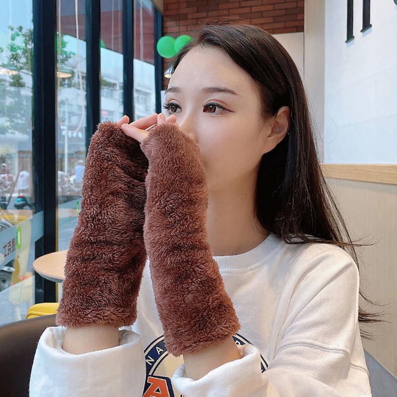 Winter Gloves Women Thick Plush Warm Gloves Long Arm Cover Fingerless Gloves