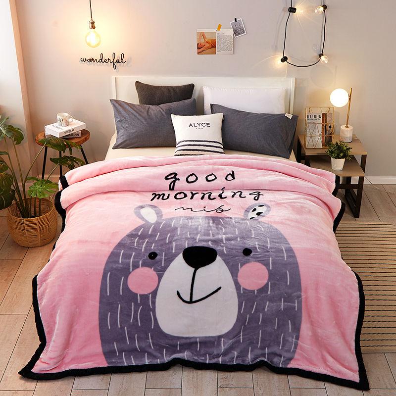 Coral Fleece Double-layer Blanket Autumn and Winter Thickening Warmth Blanket Fleece Blanket Cartoon Quilt