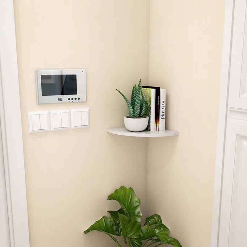 Right Angle Wall Mounted Platform Quarter Storage Rack Corner Display Stand Wood Shelf for Bathroom Kitchen