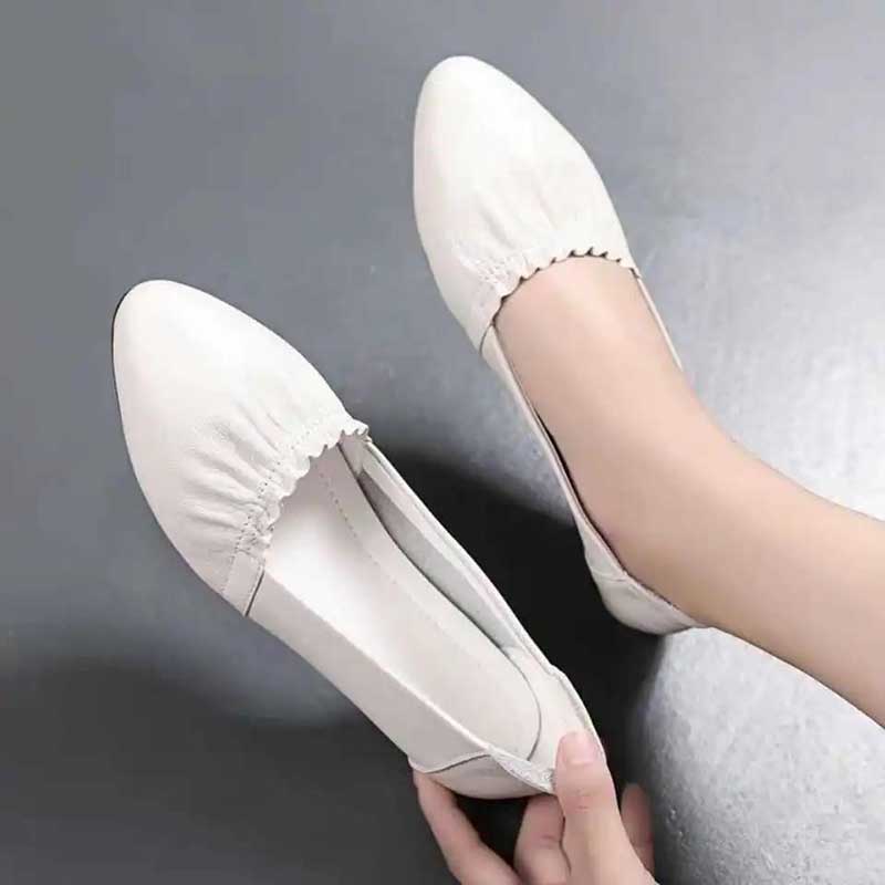 Tendon Sole Shoes Women's Spring All-match Soft Bottom Pumps Soft Leather Pointed Toe Flat Shoes