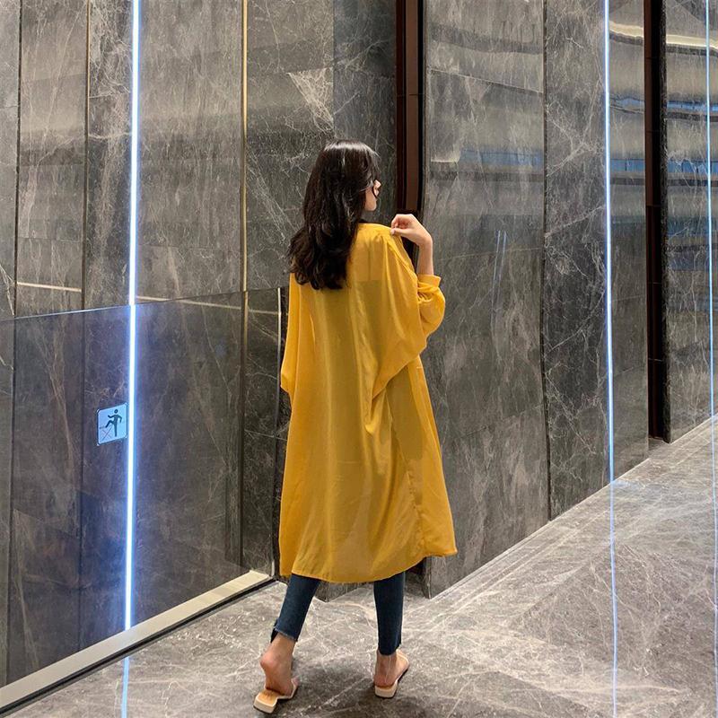 Batwing Sleeve Women's Beach Sun Protection Cardigan Plus Size Shawl Loose Outer Chiffon Long Sleeve  Mid-calf Solid Color