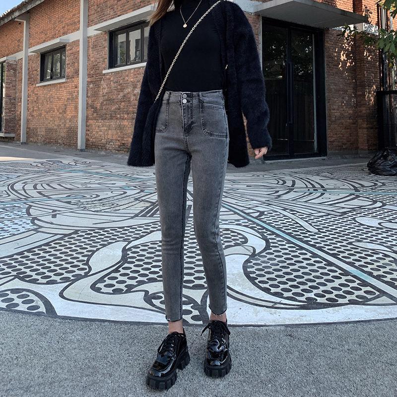 Retro High-waisted Skinny Pencil Pants Spring and Autumn Looks Thin and Versatile Skinny Nine-point Jeans Women