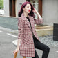 Coat Women's Spring and Autumn Plaid Woolen Coat Mid-length Slim Trench Coat
