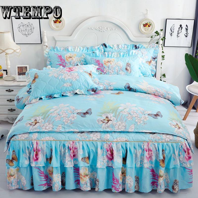 Modern Simple Bed Skirt 4pcs Bedding Set Duvet Cover Pillowcase Bedspread Bedclothes Set