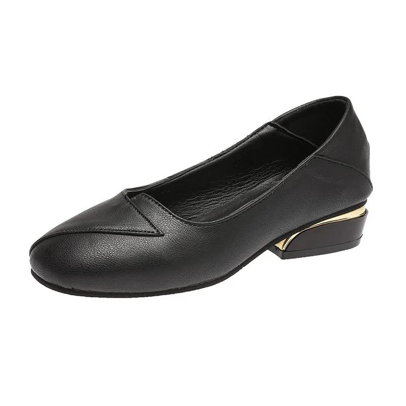 Women's Thick-heel Casual Shoes Mid-heel Pumps Professional Work Shoes Low-top Shoes Leather Shoes Mother Shoes