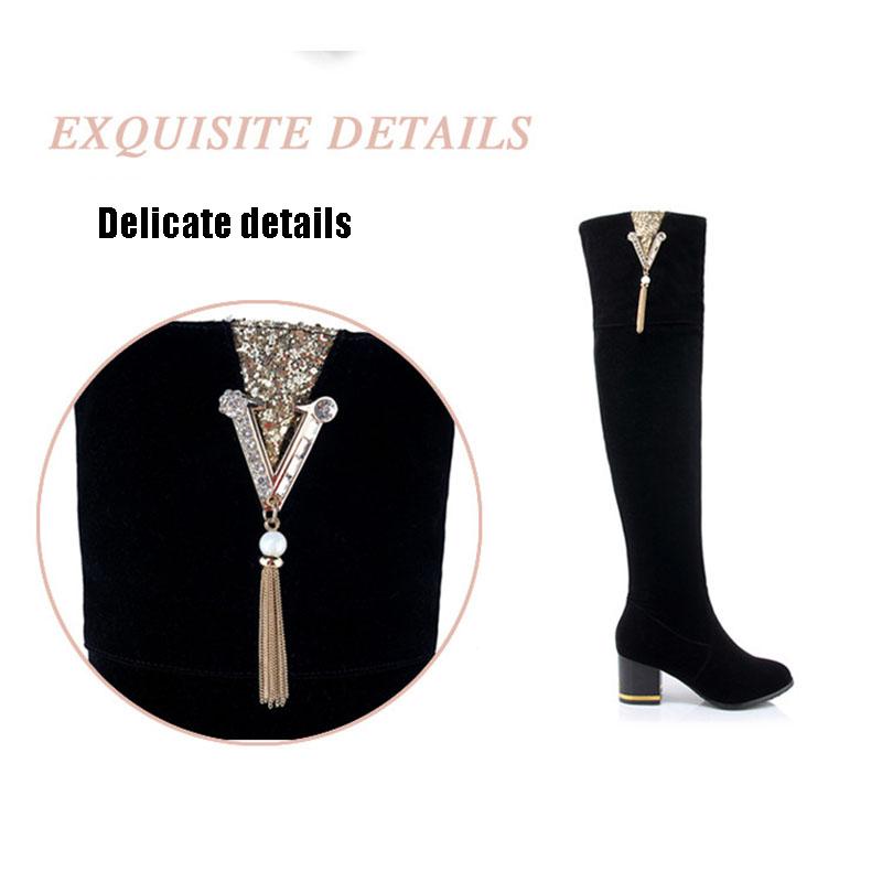 Women Over The Knee Boots Sexy High Heels Suede Boots Zipper Winter Boots Plus Size 34-43