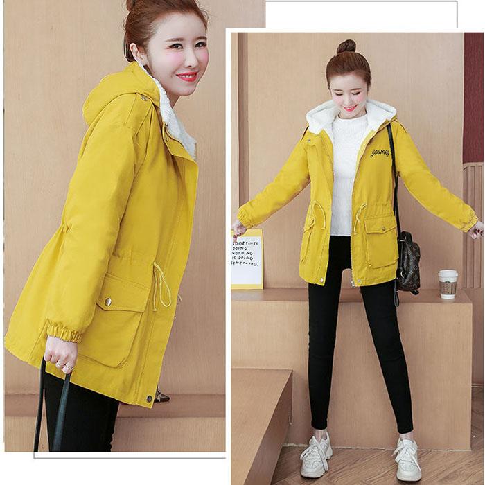 Autumn Winter Women Hooded Parka Jacket Short Thickened  Casual Loose Drawstring Windbreaker Jacket Plus Velvet Parka Coat
