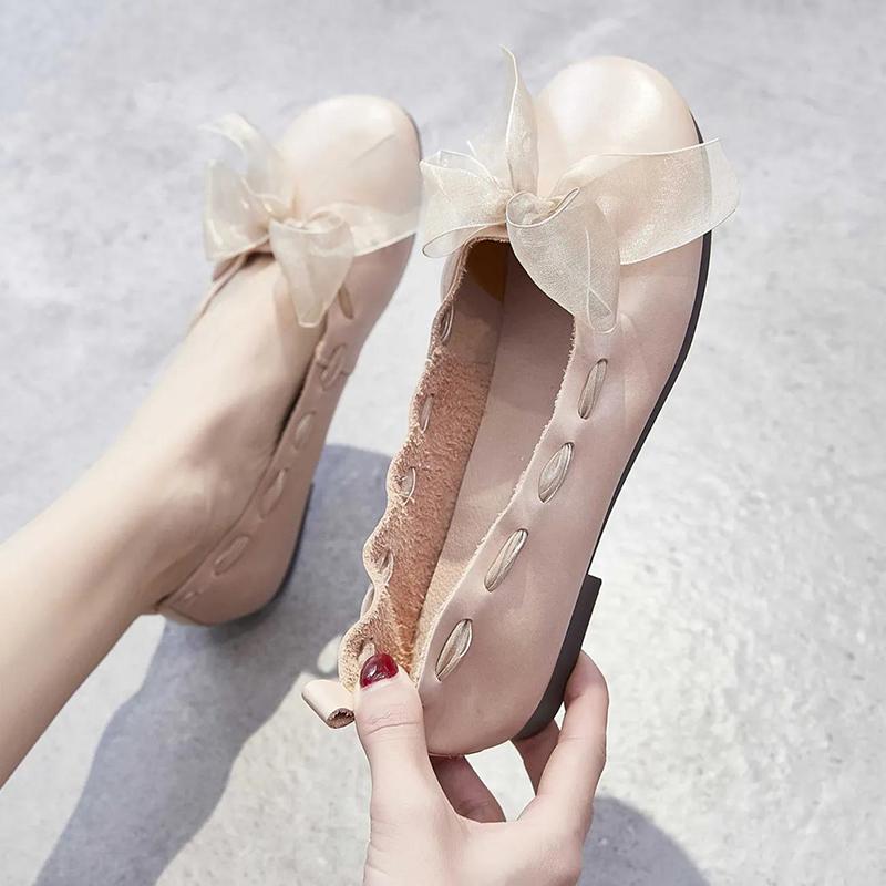 Single Shoes Women's Shallow Mouth Flat Soft and Comfortable Non-slip All-match Women's Flat Leather Shoes Lightweight Non-slip
