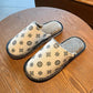 PU Waterproof Slippers Women Men Winter Plush Keep Warm Flat Home Shoes Woman Soft Comfort Female Shoes Sewing Interior Slipper