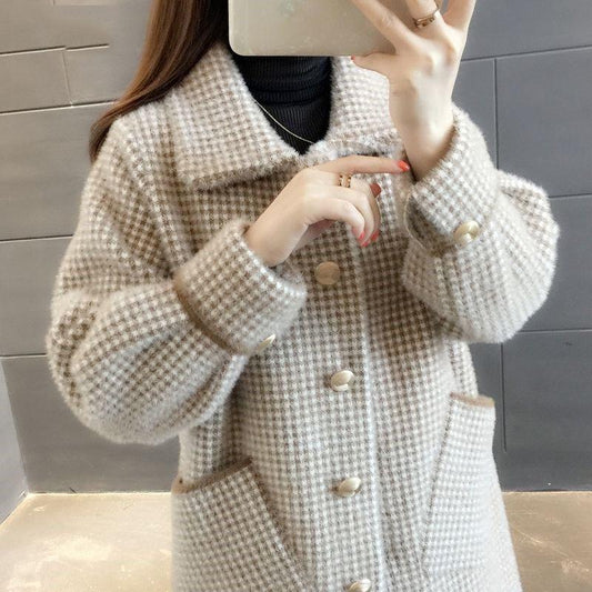 Faux Mink Coat Sweater Cardigan Autumn and Winter Wear Loose Long Coat Coat Female