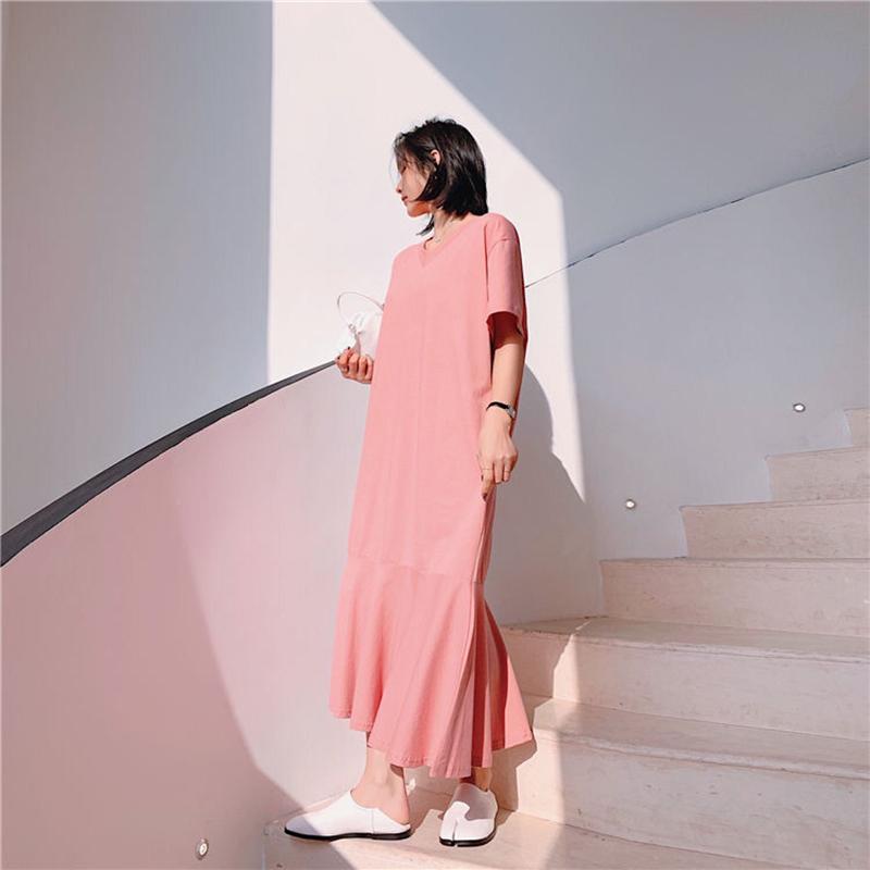 Casual Beach Dresses Womens V-Neck Party Summer Dress Short Sleeve Loose Long Dress