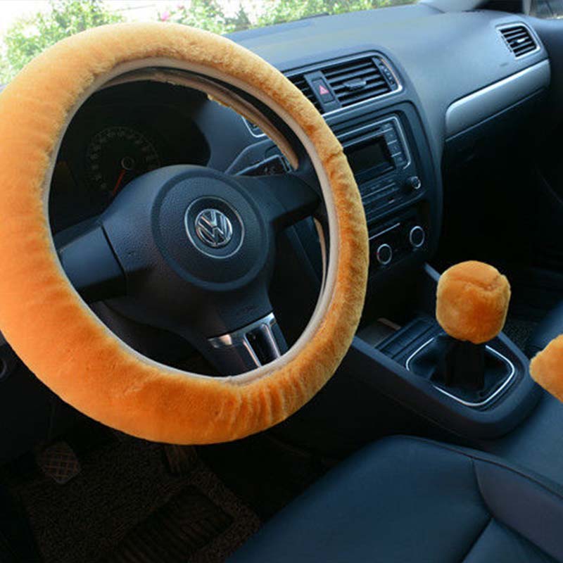 Winter Fleece Warmth Universal Steering Wheel Cover Three-piece Car Handle Cover Gear Cover Handbrake Cover