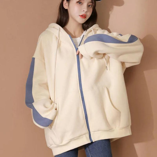 Women's Fleece Hooded Sweater Loose High-quality Coat Outer Wear Large Size Women's Hooded Cardigan Coat Casual Sports Top