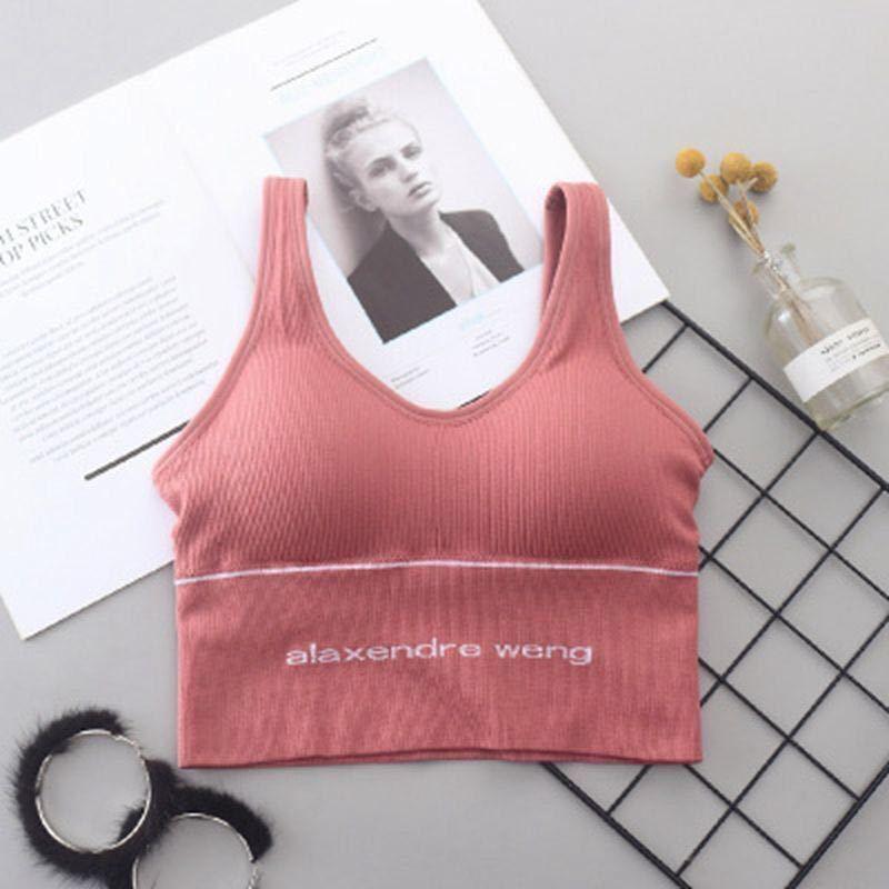 Women Wearing Sports Vest with Chest Pad U-shaped Beautiful Back Gathered and Shockproof Yoga Underwear Base Tube Top