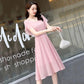 Dress Female Summer Loose Large Size Black Chiffon Dress Short-sleeved Waist V-neck Slim Casual All-match