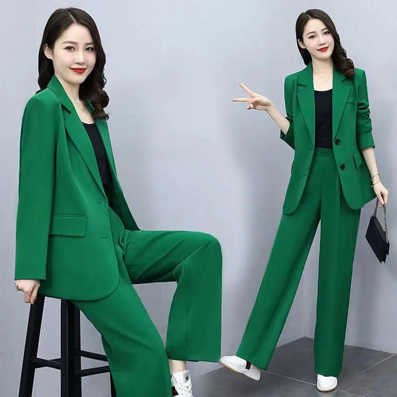 2PCS Women's Spring Suit Suit Professional Wide Leg Pants + Loose Jacket Two-piece Ladies Casual Elegant Suit