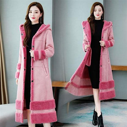 Women Winter Warm Faux Fur Coat Thick Women Long Hooded Coat Women Warm Fleece Lining Coat