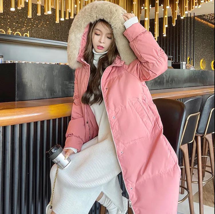 Down Jacket Ladies Winter Mid-length 90 White Duck Down Korean Thickened Net Red Jacket