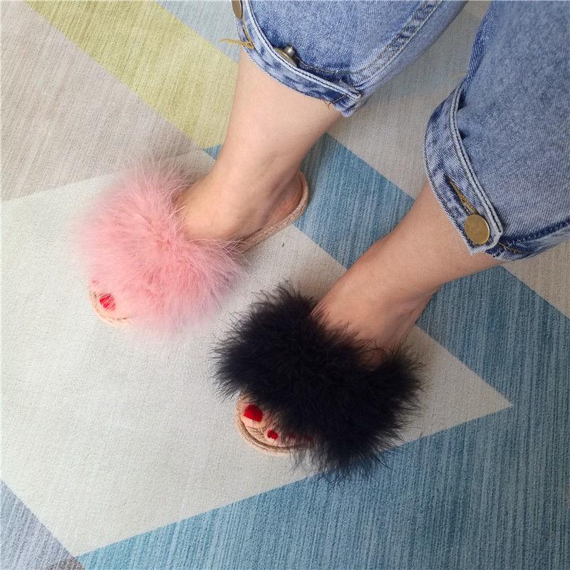 Fur Furry Slide Sweet Feather Thick Bottom Beach Female Sandals Hair Flip Flops Women Home Slippers Indoor Soft
